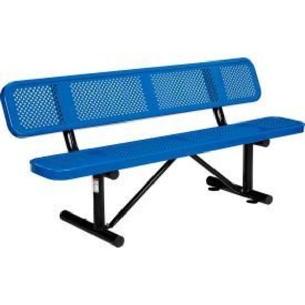 Global Equipment 6 ft. Outdoor Steel Picnic Bench with Backrest - Perforated Metal - Blue 694557BL